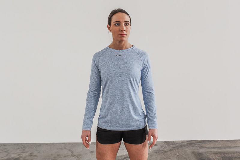 Women's Nobull WoTextured Tee Long Sleeve Blue | SG N3152W